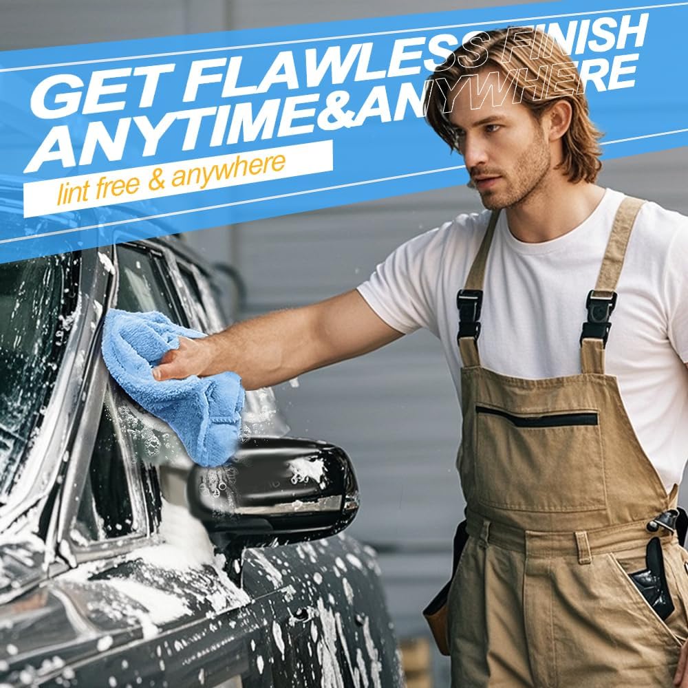 Car Wash Towel(Coral Fleece) for Car,SUV,RV,Motorcycle,Absorbent, Lint-Free, Endless Extra Soft,Reusable and Durable,Interior & Exterior Microfiber Rags 16in x 16in-12 Packs|Blue