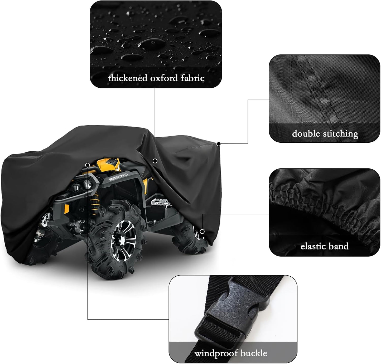 XYZCTEM Waterproof ATV Cover, Heavy Duty Black Protects 4 Wheeler from Snow Rain or Sun (Upgrade Material, 103 inch)