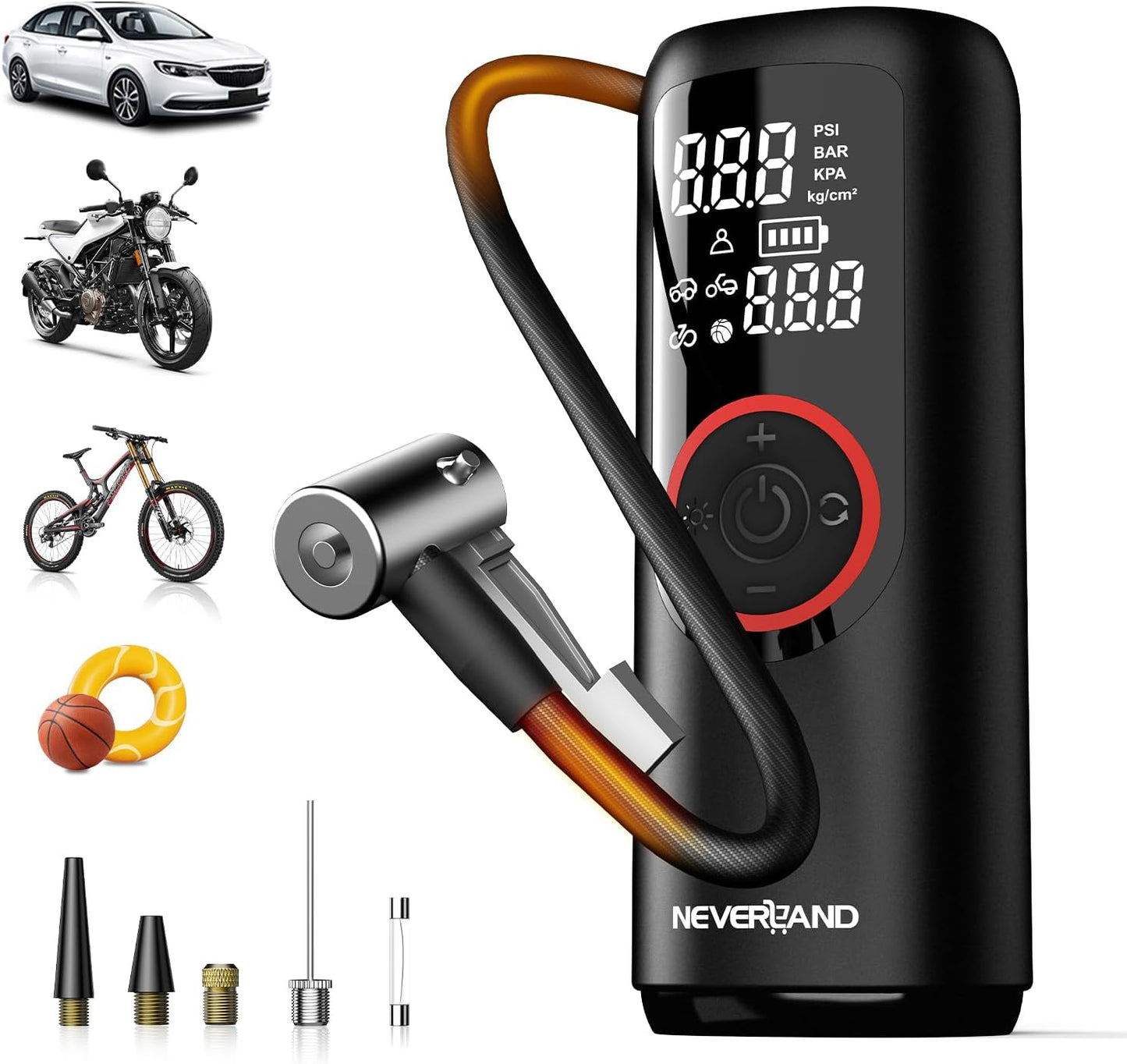NEVERLAND Tire Inflator Portable Air Compressor - Auto Portable Air Pump for Car Tires, 150PSI Electric Air Inflator for Car Tires, Bike, Bicycle, Motorcycle, Ball Inflation