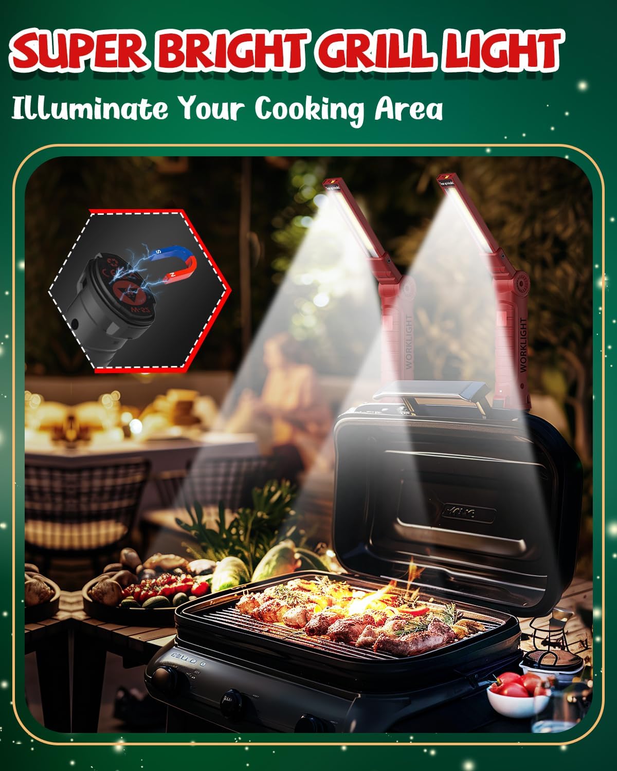 Coquimbo Tool Gifts for Men Dad, Rechargeable Flashlight LED Work Lights Grill Light with Magnetic Base 5 Modes 360° Rotate Mens Dad Husband Him Gifts (4 Pack Red)