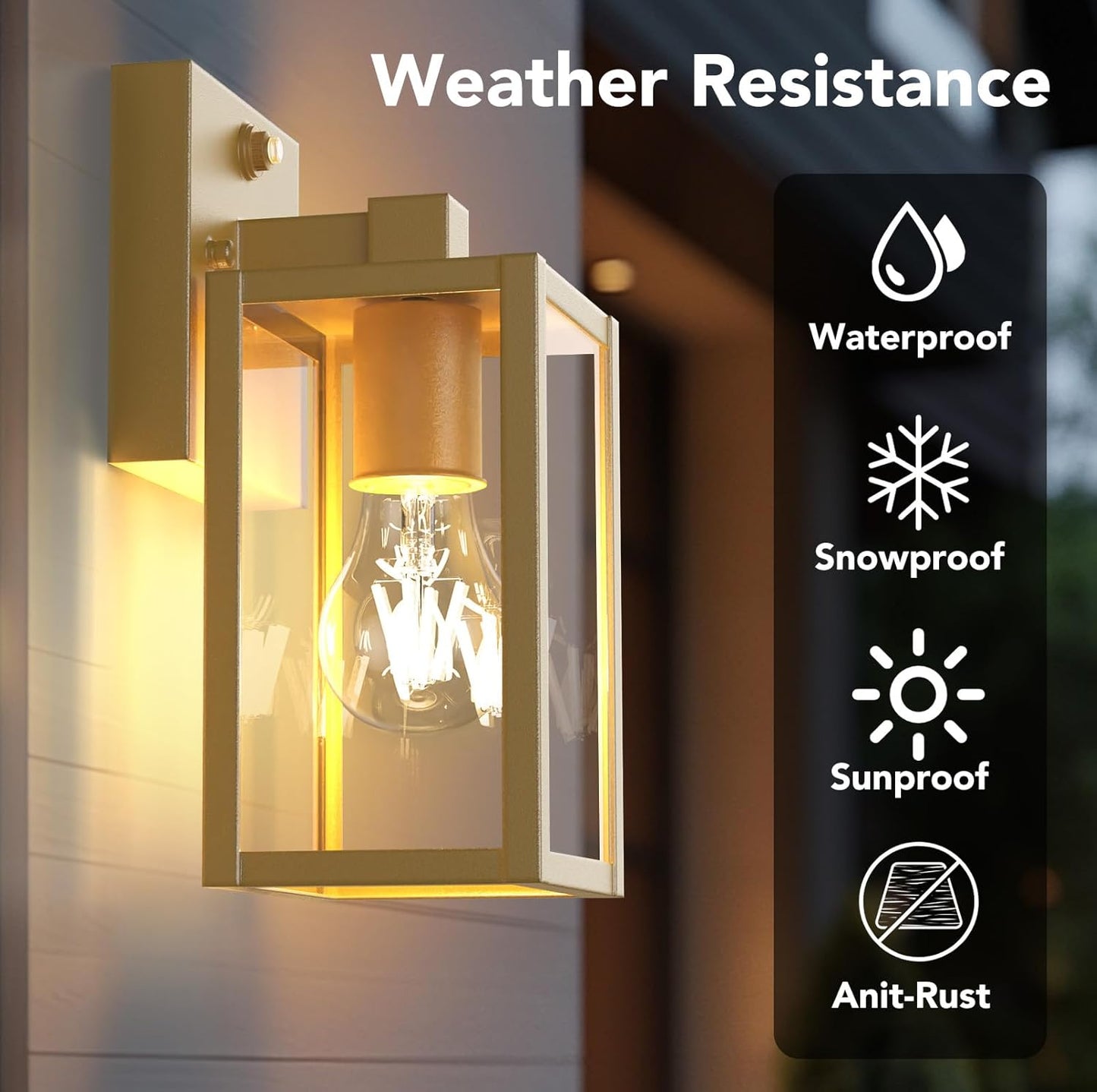 PARTPHONER Dusk to Dawn Outdoor Light Fixtures, 2-Pack Sensor Porch Lights, Waterproof Exterior Wall Sconce Lighting Lamp, Waterproof Wall Lantern for House, Doorway, Garage (Gold)