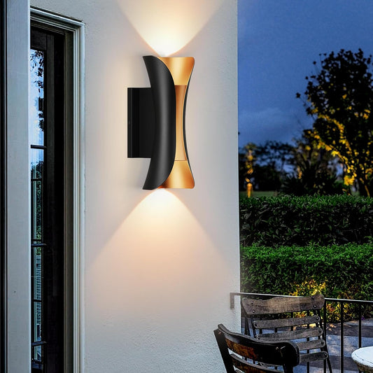 Outdoor Wall Light LED 20W (H) 11.8in Aluminum - Black Gold Waterproof Exterior Lighting Fixture,3000K Warm,Up Down Porch Sconces Brightens to Patio,Garage,Front Door