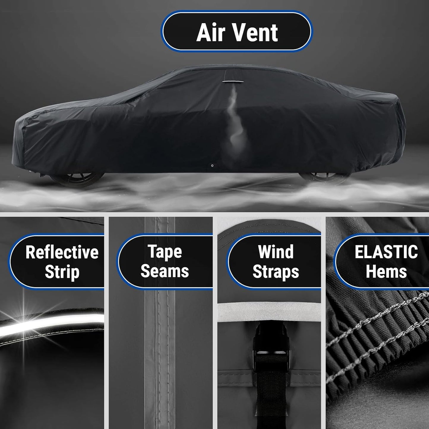 iCarCover Custom Car Cover for Pontiac Grand Prix (1962-1972) Waterproof All-Weather Rain Snow UV Sun Protector Full Exterior Indoor Outdoor Car Cover (Stripe - Black/Gray)