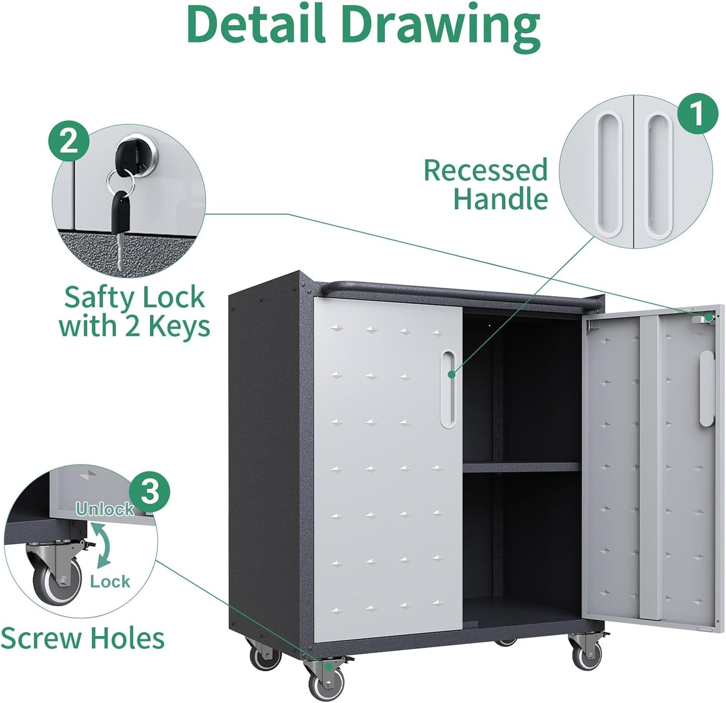 Metal Tool Cabinet,Garage Storage Cabinet System,Wall Cabinet & Locking Rolling Tool Cabinet with Doors and Adjustable Shelves,Steel Tool Cabinets for Home,Office (4 Pcs-StyleA, Black & Grey)