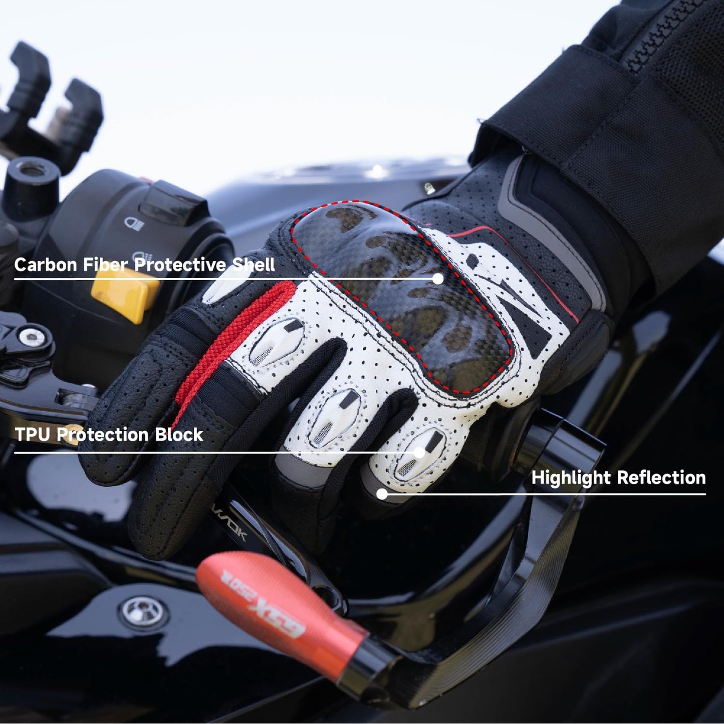 VXW Motorcycle Gloves for Men and Women - Gel Palm Sliders, Leather & Mesh Construction Full Finger Touchscreen, High-Speed Sports Gear for MTB/ATV/BMX/Motocross/Dirt Bike