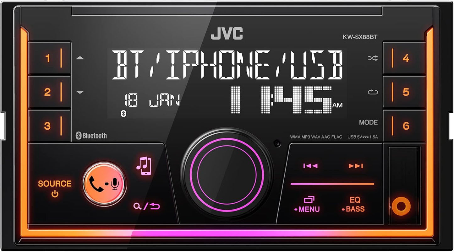 JVC KW-SX88BT Bluetooth Double Din Digital Media Car Stereo with Shallow Chassis, Variable Color Dsplay, Front USB and Aux, Powerful Amplifier, AM/FM Radio, Perfect OEM Replacement for Your Vehicle