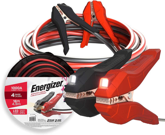 Energizer Jumper Cables for Car Battery with Built-in LED Lights, Heavy Duty Automotive Booster Cables for Jump Starting Dead or Weak Batteries - Carrying Bag Included (16-Feet (4-Gauge)