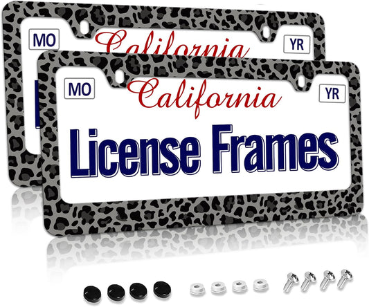 Stainless Steel Black Cheetah License Plate Holder Leopard Print License Plate Frame Cheetah Leopard Black Car License Plate Covers tag Frame for Women 12.3" X 6.3"