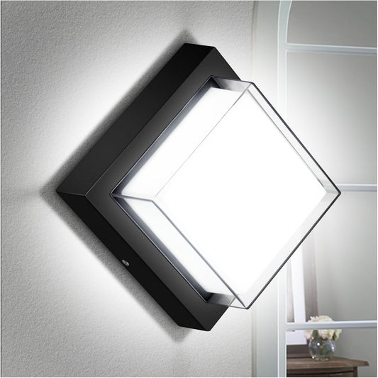 Exterior Wall Lights, Modern Waterproof Outdoor Wall Mount Lighting, Black Square Small Led Porch Light with Anti-Rust 6000K Daylight 12W for Garage, Entryway,House