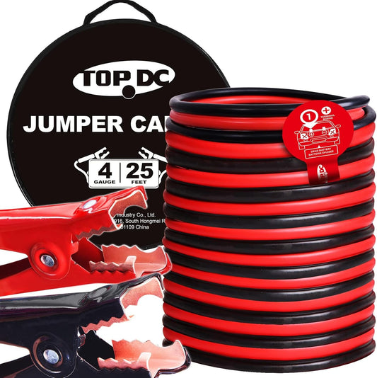 TOPDC 4 Gauge 25 Feet Jumper Cables for Car, SUV and Trucks Battery, Heavy Duty Automotive Booster Cables for Jump Starting Dead or Weak Batteries with Carry Bag, (TD-P0425)