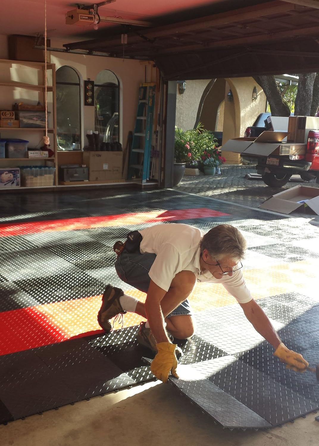 Big Floors RaceDeck Diamond Plate Design, Durable Interlocking Modular Garage Flooring Tile (Orange, 12 Pack of 12 x 12" Tiles)