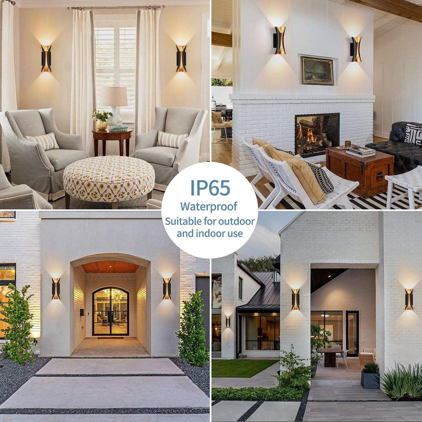 Outdoor Wall Light LED 20W (H) 11.8in Aluminum - Black Gold Waterproof Exterior Lighting Fixture,3000K Warm,Up Down Porch Sconces Brightens to Patio,Garage,Front Door