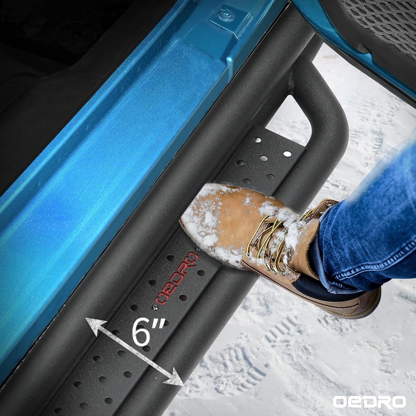 OEDRO All-Steel Build Running Boards Compatible with 2018-2025 Jeep Wrangler JL 4 Door, Bolt-on Side Steps with Leaf Shaped Design, Black Powder Coated Nerf Bar