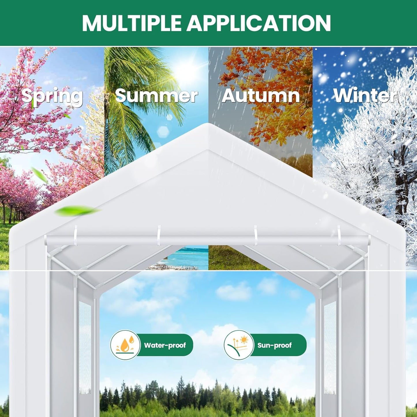 COBIZI Carport Canopy 12x20 Heavy Duty Portable Garage with Removable Sidewalls & Doors, Galvanized Frame Car Port Canopy Tent with Built-in Sandbags & All-Season Tarp for Car Boat Truck, White