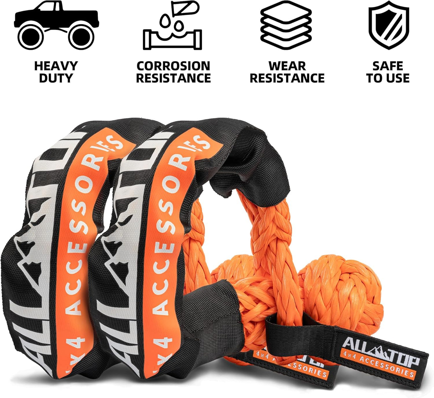 ALL-TOP Synthetic Soft Shackle Rope 3/4in x 24in (66200Lbs Max Break) UHMWPE Recovery Tow Shackles for Offroad 4x4 Vehicles, 2 PCS