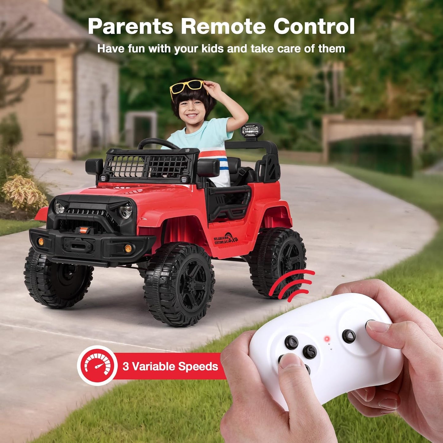 12V Ride On Truck for Kids, Electric Cars for Toddlers w/Remote Control, Soft Start, LED Lights, Horn, Radio, USB/AUX/MP3, Battery Powered Cars for Kids to Drive (Red)