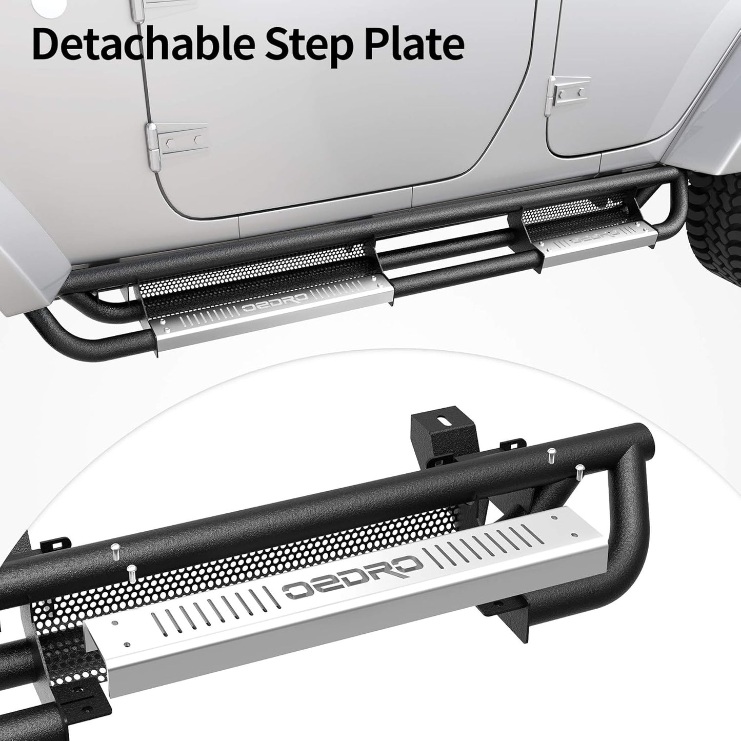 OEDRO 6 inch Running Boards, Drop Side Steps Compatible with 2007-2018 Jeep Wrangler JK Unlimited 4 Door, Steel Nerf Bar with Silver Paintable Step Plates