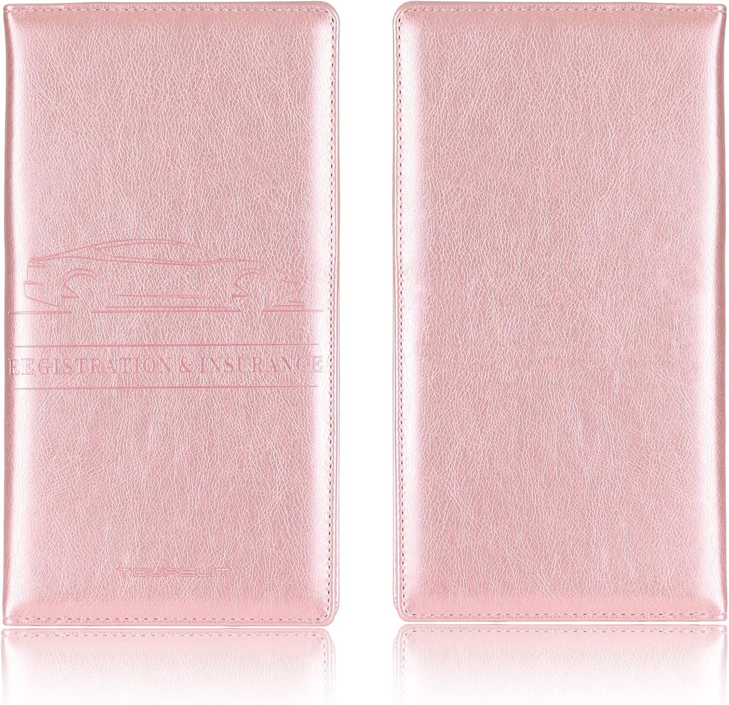 TOURSUIT Car Registration and Insurance Card Holder, Vehicle License Document Glove Box Compartment Organizer, Interior Car Accessories for Women Men Teens (Rose Gold)