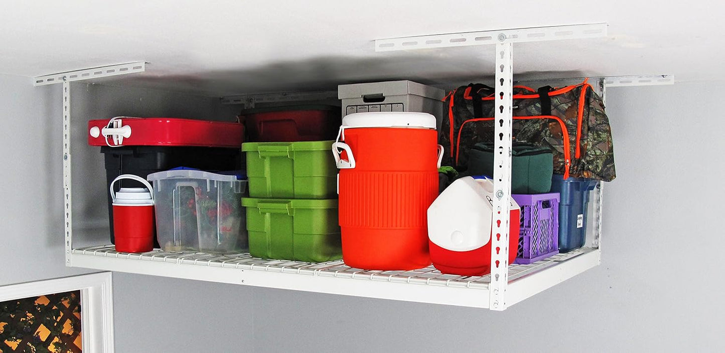 SafeRacks 4x6 Overhead Garage Storage Rack - Heavy Duty Steel Ceiling Mount Storage Shelves with 500 lb Capacity - Adjustable, Garage Overhead Storage, 12"-24" 2 Pack