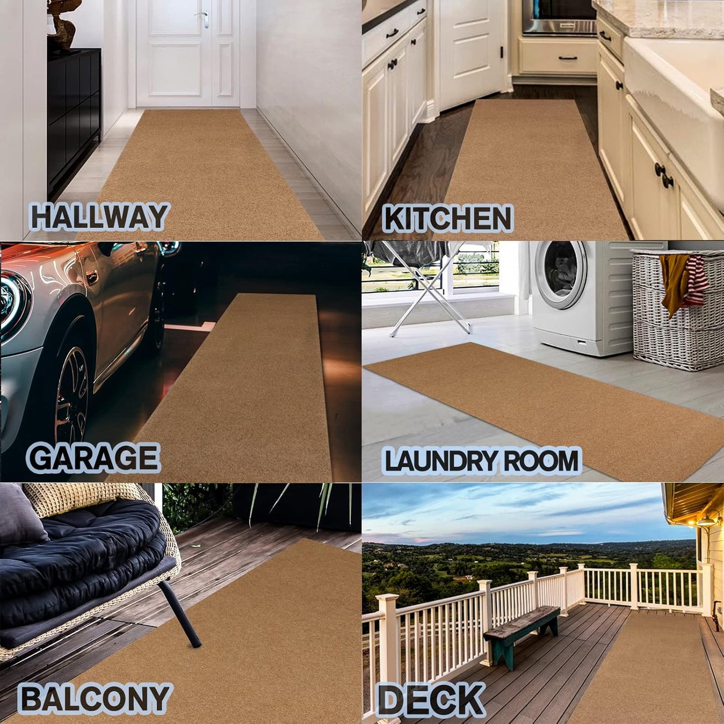 Custom Size Backed Non-Slip Area Rugs Runner, Easy Clean, Waterproof Runner Rugs for Hallway Entryway, Kitchen, Laundry, 2FT x 69FT, Beige