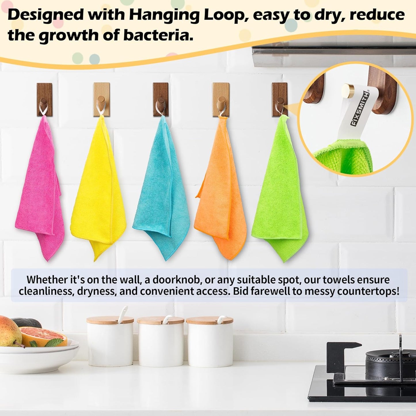 FIXSMITH Microfiber Cleaning Cloth, 20 Pack Cleaning Rags, Cleaning Towels for Housekeeping, Kitchen, Car, Lint-Free, Reusable Shop Towels with 5 Colors (Green/Blue/Yellow/Orange/Pink), 12"X12"