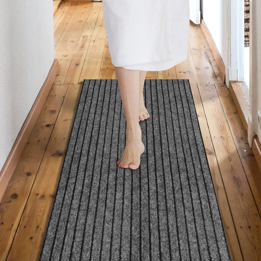 Custom Size Backed Non-Slip Area Rugs Runner, Easy Clean, Waterproof Runner Rugs for Hallway Entryway, Kitchen, Laundry, 2FT x 44FT, Gray Stripe