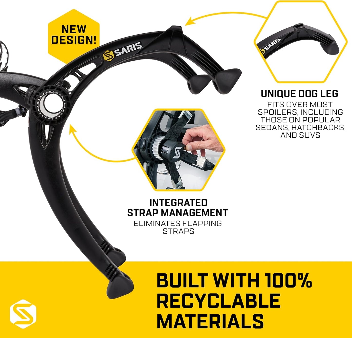 Saris Bones EX 2-Bike Trunk Rack Bicycle Carrier, Durable, Rust-Free, Anti-Sway Straps, Made in USA, Arc-Based Design, 100% Recyclable Materials