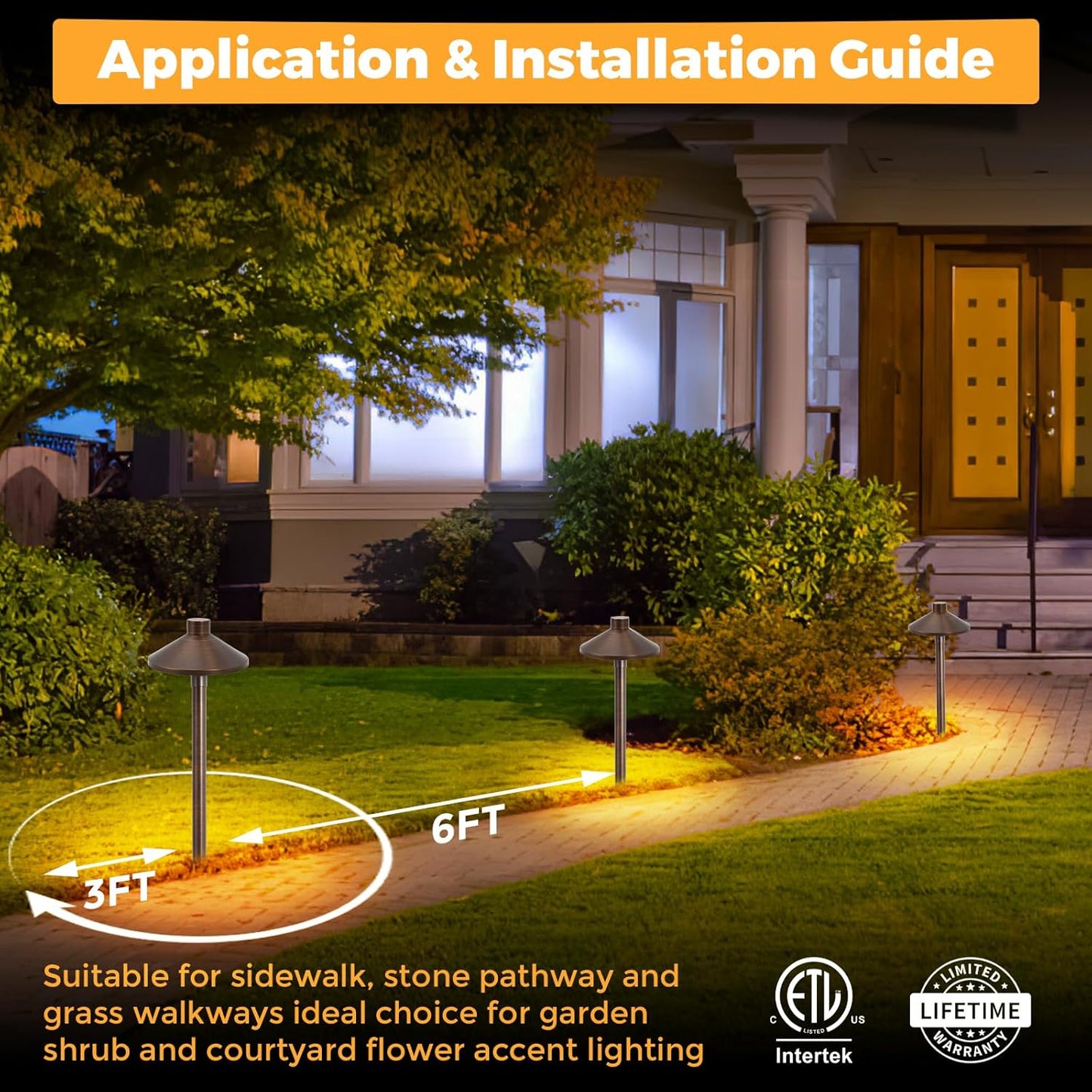 Gardencoin Solid Brass Low Voltage Pathway Lights (6.7'' Shade, 21.9'' Tall), 12V AC/DC Heavy Duty LED Landscape Path Lights Outdoor Wired, Antique Bronze Walkway Lights with Larger Stake, 4-Pack