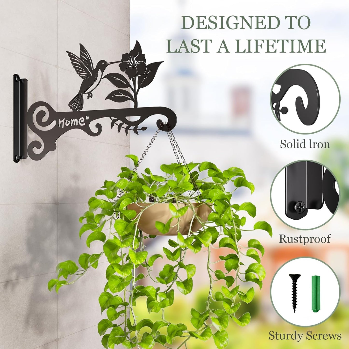 10 Inch Metal Plant Hooks (2-Pack) - Decorative Wall Hangers with Bird Design for Indoor & Outdoor Use - Hanging Brackets for Plants, Flower Baskets, Bird Feeders, Lanterns - Patio, Garden, Home Decor