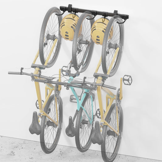 monTEK Enhanced Bike Storage Rack, Adjustable 3-Bike and 2-Helmet Hangers for Indoor Bike Storage, Customizable for Various Bike Sizes, Heavy-Duty Steel Bike Wall Mount, Max Load 209lbs, 32-in