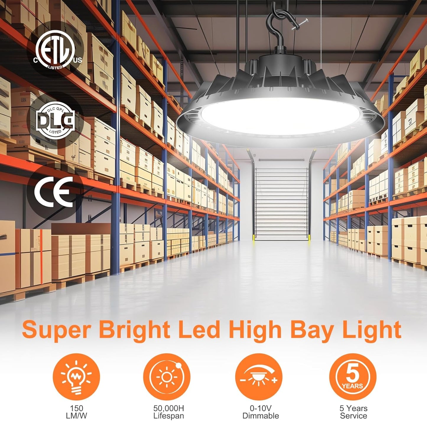 9Pack LED High Bay Lights, Super Bright 240W UFO High Bay LED Shop Lights, 36000LM 5000K, 0-10V Dimmable, 5' Cable Plug, IP65 Waterproof, ETL Listed Plug & Play Lighting for Gym Factory Warehouse