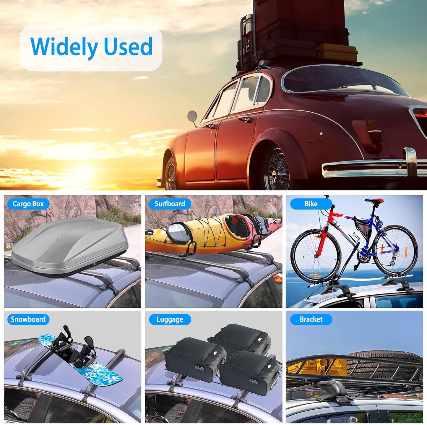 Universal Roof Rack,43'' Car Top Roof Rack Cross Bar Luggage Carrier with Anti-Theft Lock,Adjustable Window Frame Roof Bars for Bare Roof Luggage Rack,Sboards,Kayaks,Canoes, Bikes,220LBS Black