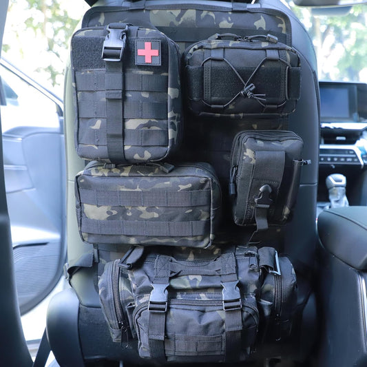 Universal Tactical Seat Back Organizer Vehicle Molle Panel Organizer Storage Bag with 5 Detachable Molle Pouch for All Vehicel Such as Jeep,Truck,SUV, Car, Ford,Chevy etc