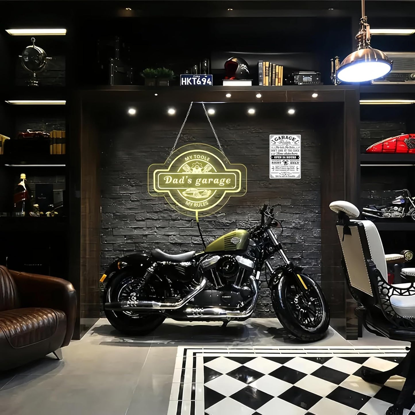 Gifts for Men Dad Husband Funny Garage Rules My Tools My Rules Tin Sign Vintage Metal Wall Art for Garage Workshop Man Cave Decor 8x12 Inch(3706)