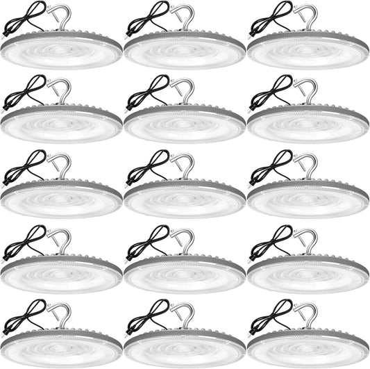 15 Pack 100W UFO Led High Bay Light,IP66 Waterproof,120VAC,15050LM 5000K Daylight Area Lighting,450W MH/HPS with Plug Commercial Bay Lighting for Warehouse/Shop/Workshop/Barn/Gym/Factory