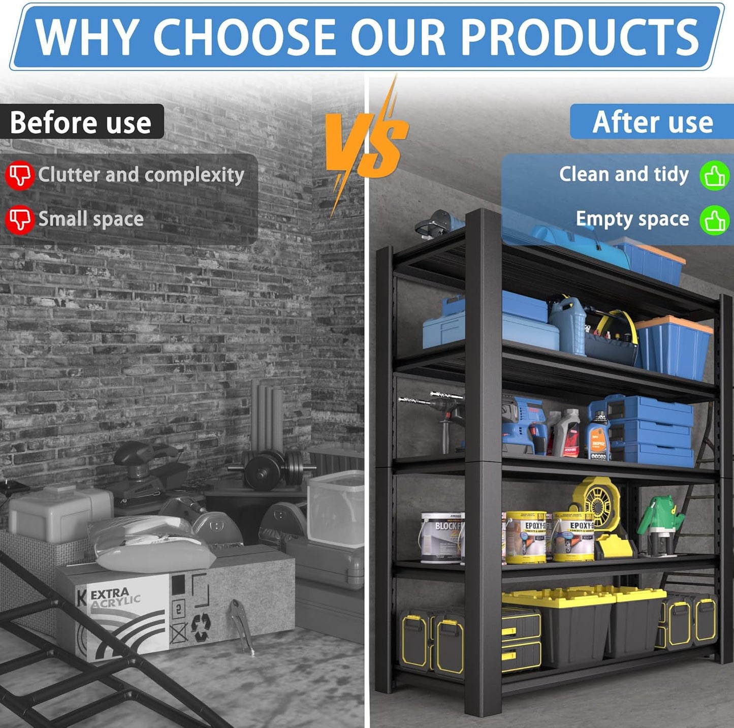 5-Tier Garage Shelving Heavy Duty, 3000 LBS Capacity Metal Storage Rack 76" H x 60" W x 24" D, Adjustable Shelves Unit for Garage, Warehouse, Basement, Pantry, Workshop.4 Pack