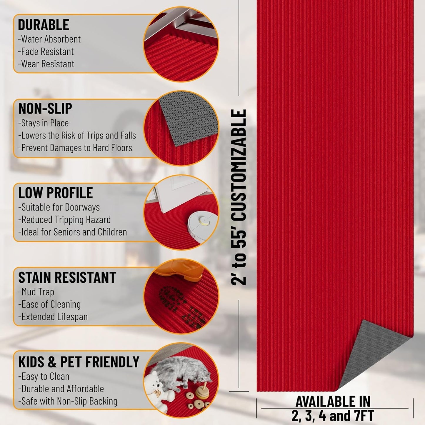 Ottomanson 3'11" x 8' Hallway Runner with Scraper Pile Extra Durable Non-Slip Rug Mat for Indoor & Outdoor Use - Ideal for Kitchen, Entryway, Patio & Garage - High-Traffic Carpet, Red