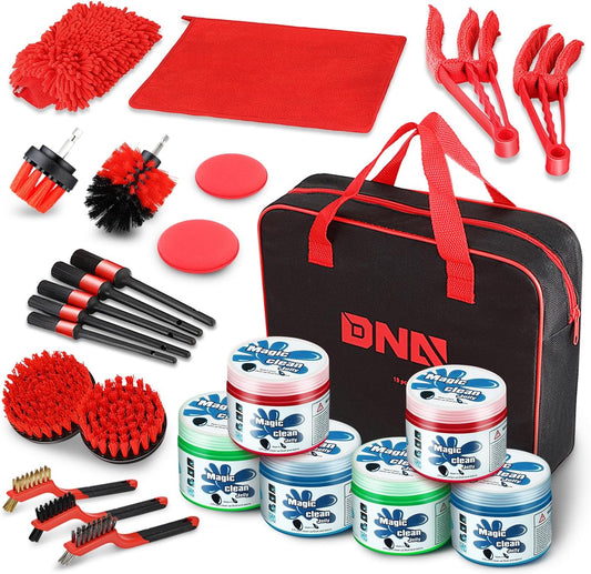 DNA MOTORING 25pcs Car Detailing Brush Set, Car Detailing Kit, Interior Kit with Drill Brush Set, Windshield Cleaning Tool, Professional Car Care kit for Interior & Exterior, Wheel, TOOLS-00278-A