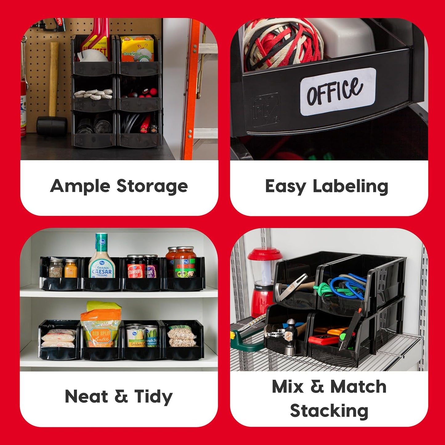 IRIS USA Stackable Storage Bins Open Front, 12 Pack, Plastic Hanging Organizer Caddy Basket for Hardware Crafts, Small Parts, Nuts and Bolts, Garage Tool Storage, Small, Black