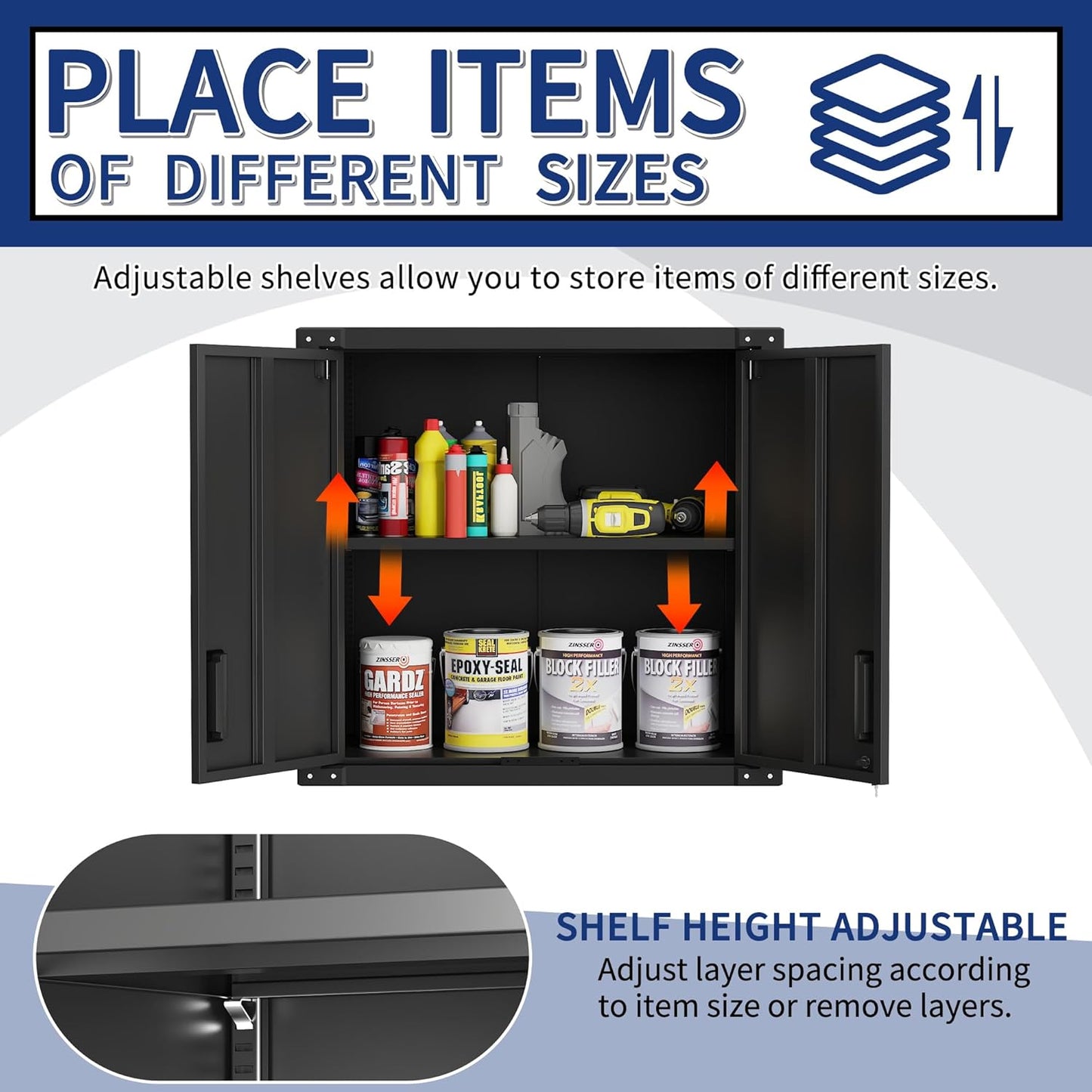 Metal Tool Cabinet,Garage Storage Cabinet System,Wall Cabinet & Locking Rolling Tool Cabinet with Doors and Adjustable Shelves,Steel Tool Cabinets for Home,Office (2 Pcs-StyleA, Black)