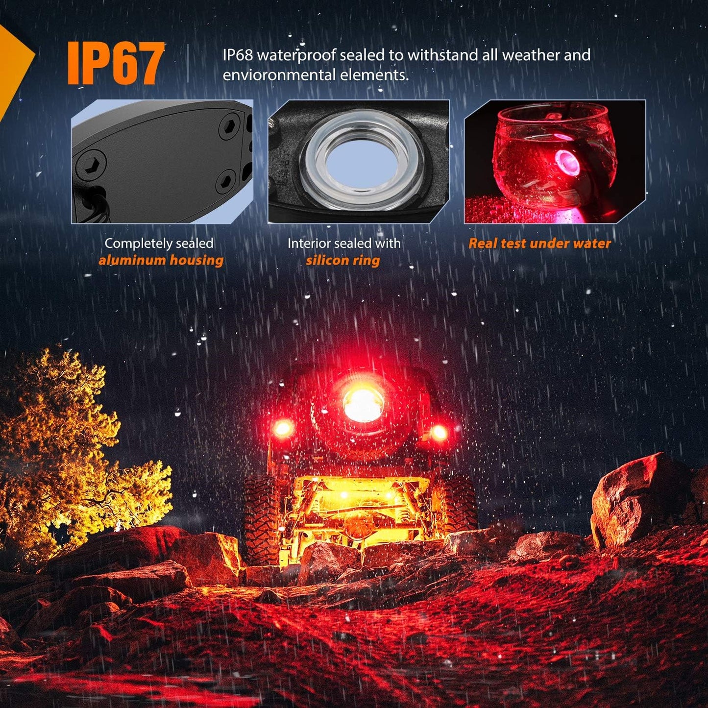 Nilight LED Rock Light 6PCS Underglow Wheel Well Pods Waterproof Exterior Underbody Roof Rack Side Lamps for Car Truck Pickups ATV UTV SUV Motorcycle Boat, Red Color