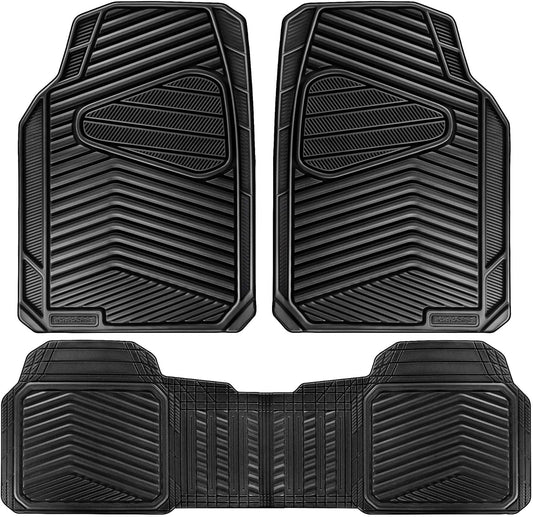 CAR PASS Rubber Car Mats,Car Floor Mats All Weather,Car Mat Full Set 3 Piece,Waterproof Automotive Floor Mat Trim to Fit for Cars Sedans SUVs Small Trucks,Heavy Duty Anti-Slip Easy Clean, All Black