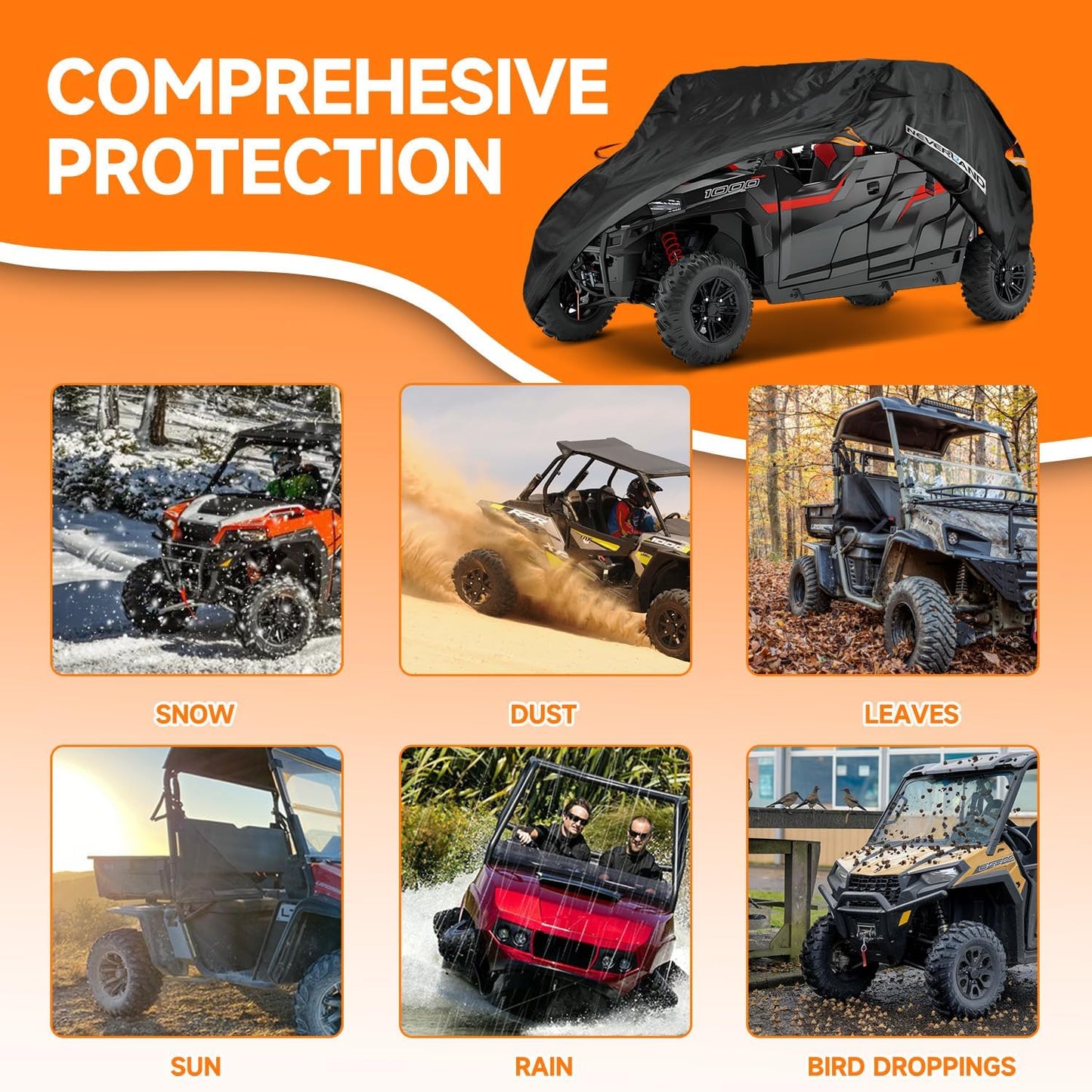 NEVERLAND UTV Cover Heavy Waterproof Denier Oxford Cloth for Polaris RZR Yamaha Can-Am Defender Kawasaki Ranger Cover 4-6 Passenger Black
