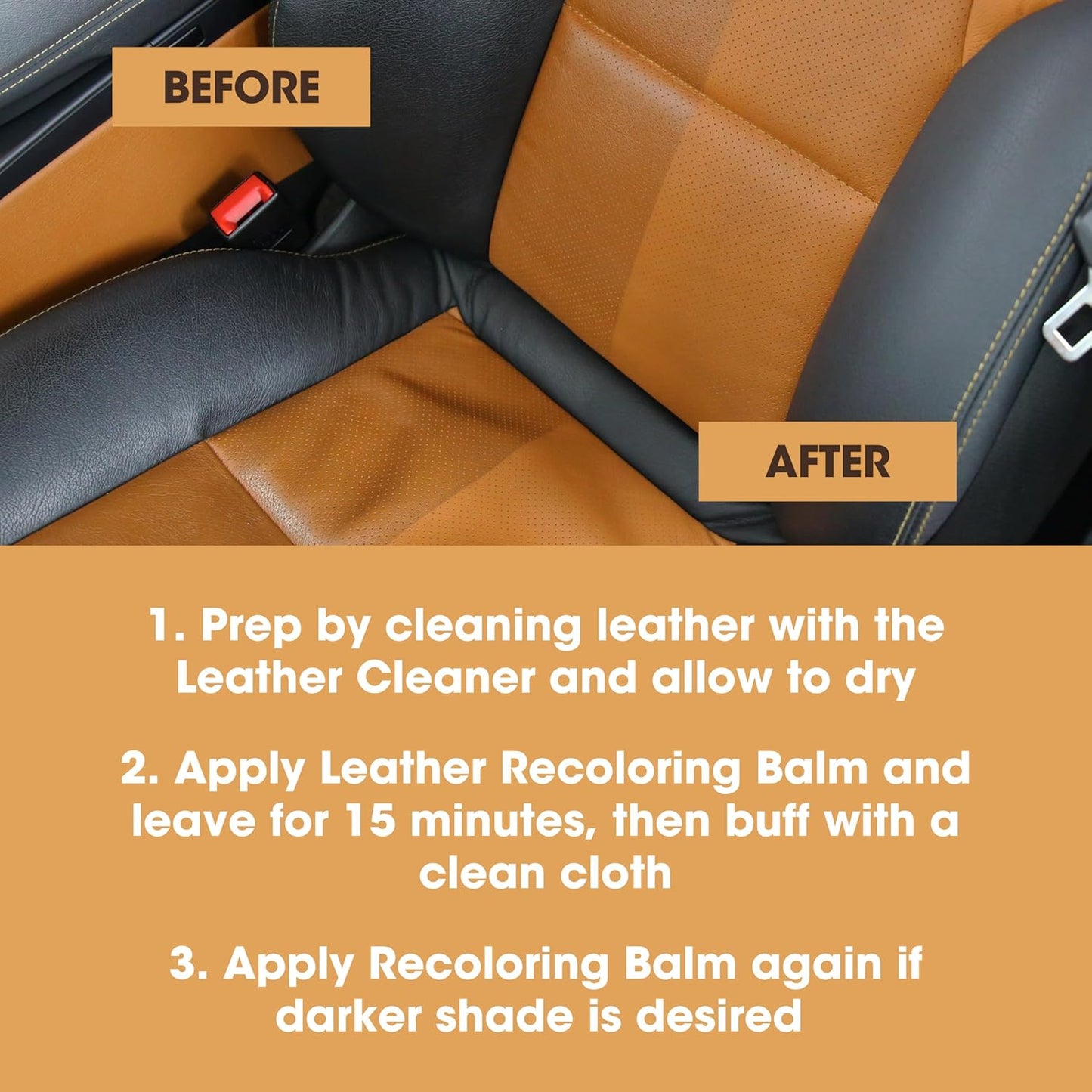 Furniture Clinic Leather Easy Restoration Kit | with Leather Recoloring Balm, Cleaner, Sponge, and Cloth | Leather Repair Kit for Scratched and Faded Furniture (Camel)