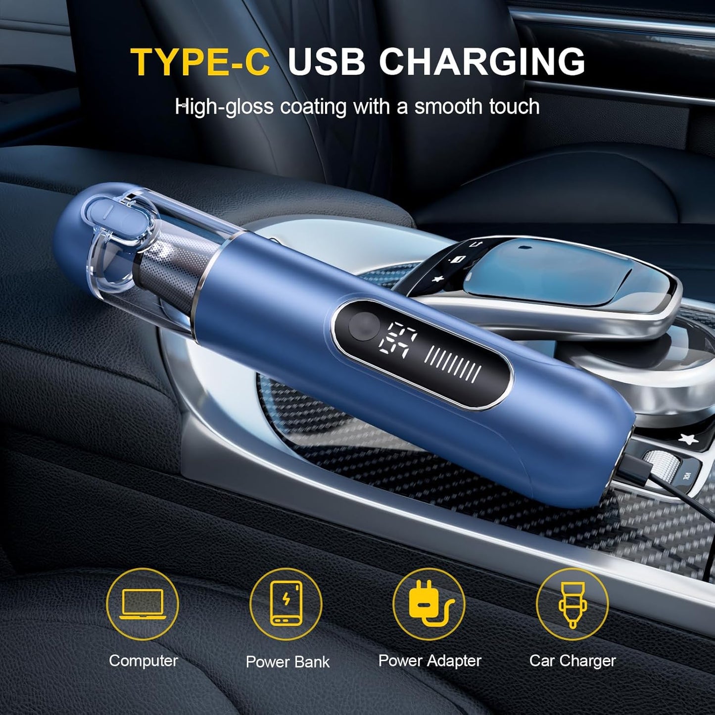 Car Cordless Handheld Vacuum, 13000PA Suction, 4-in-1 Blow & Suction, Rechargeable, for Car, Home, Pet, Office