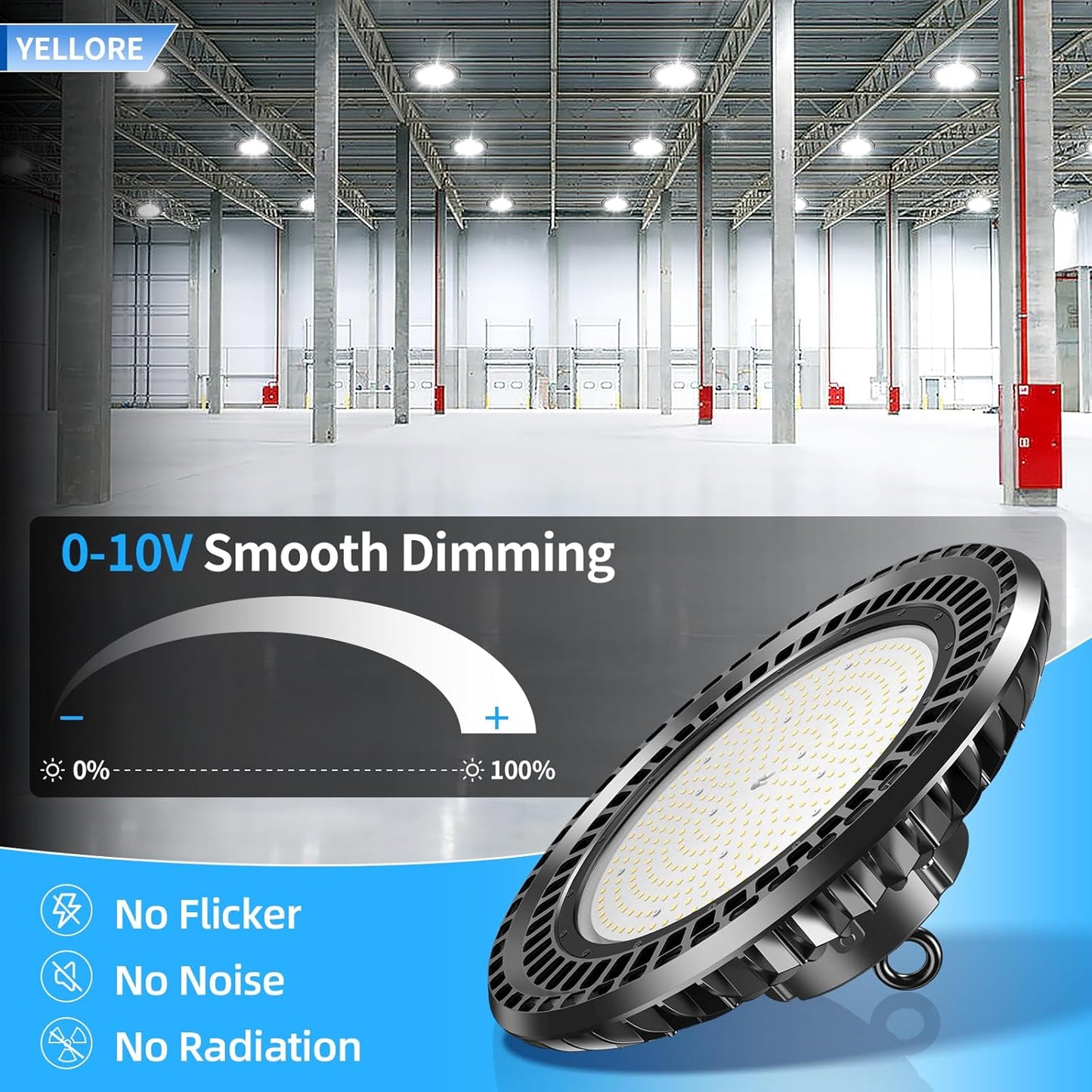 6 Pack 400W LED High Bay Light 56000LM 5000K 120VAC UFO Light IP65 Waterproof Dimmable Commercial Bay Lighting for Workshop|Garage|Factory -ETL&DLC Listed