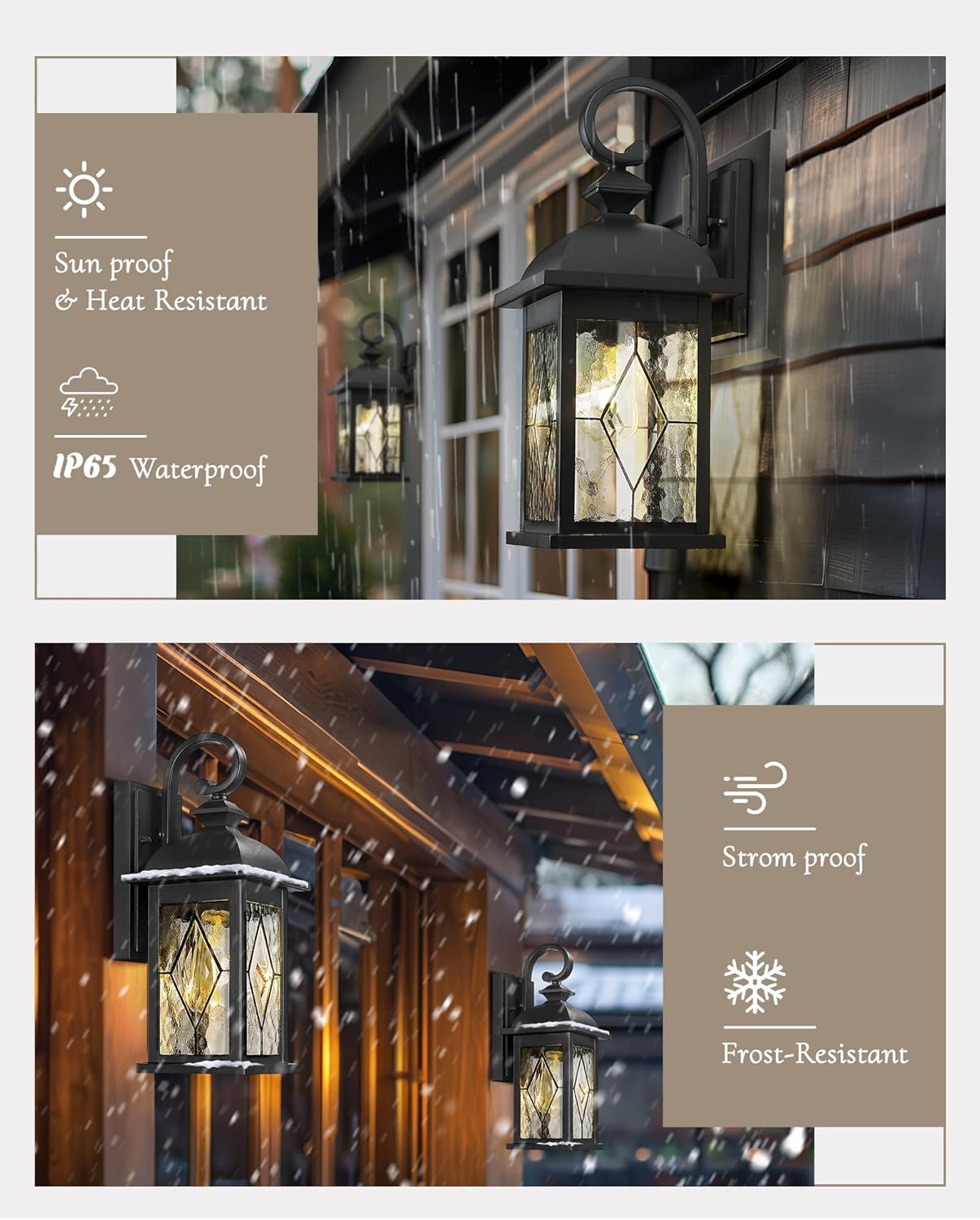 FEMILA Outdoor Wall Light Fixture,1-Light Exterior Waterproof Wall Sconce, Front Porch Lights, Matte Black Finish with Water Ripple Glass,E26 Socket, 4FD54B BK-SD