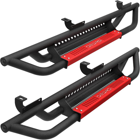 OEDRO 6 inch Running Boards, Drop Side Steps Compatible with 2007-2018 Jeep Wrangler JK 2 Door, Steel Nerf Bars Red Paintable Step Plates