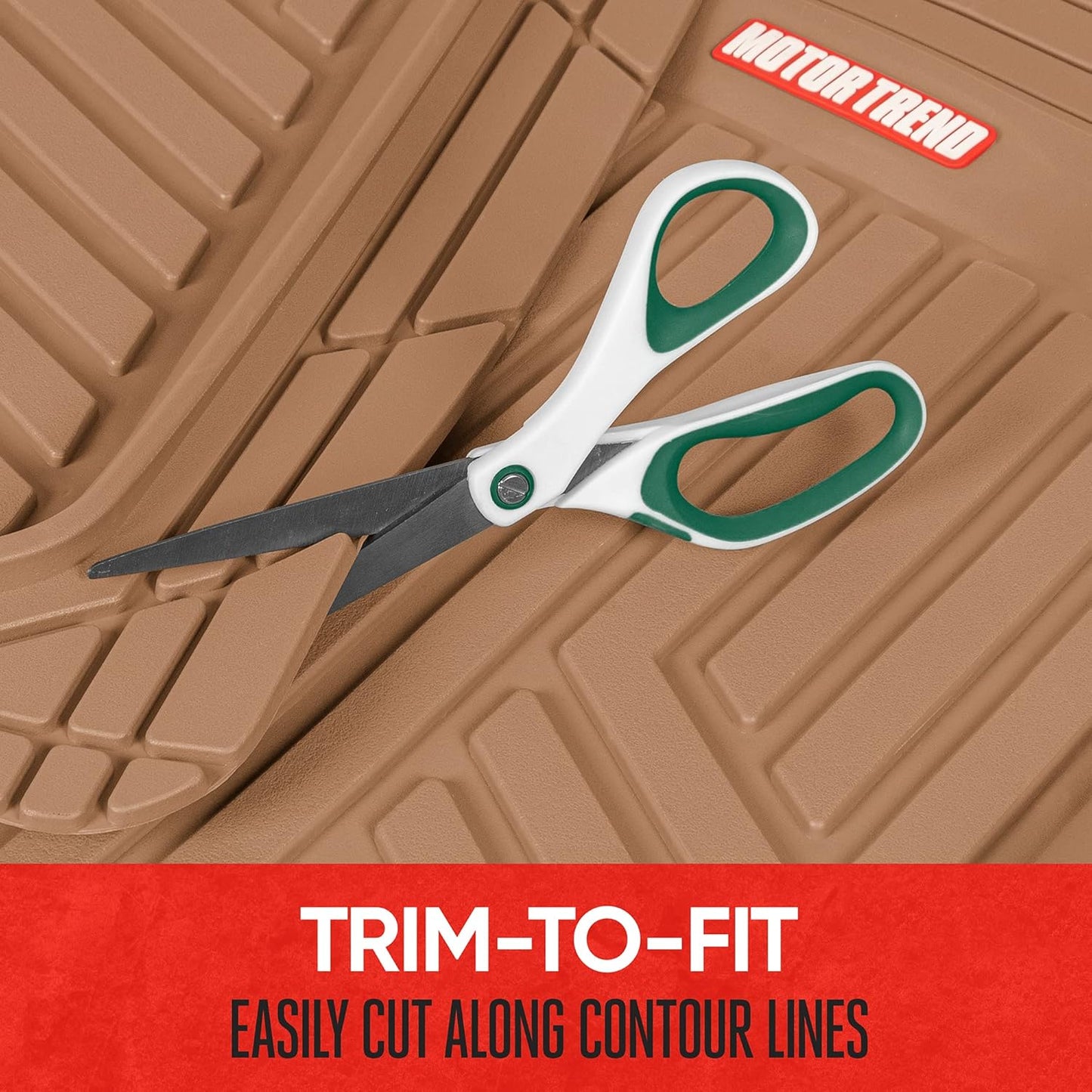 Motor Trend FlexToughXL Floor Mats for Cars Full Set, All-Weather Rubber Automotive Floor Mats, Waterproof Heavy Duty Car Mats, Flexible Floor Liners for Car Truck Van SUV, Car Floor Mats (Beige)