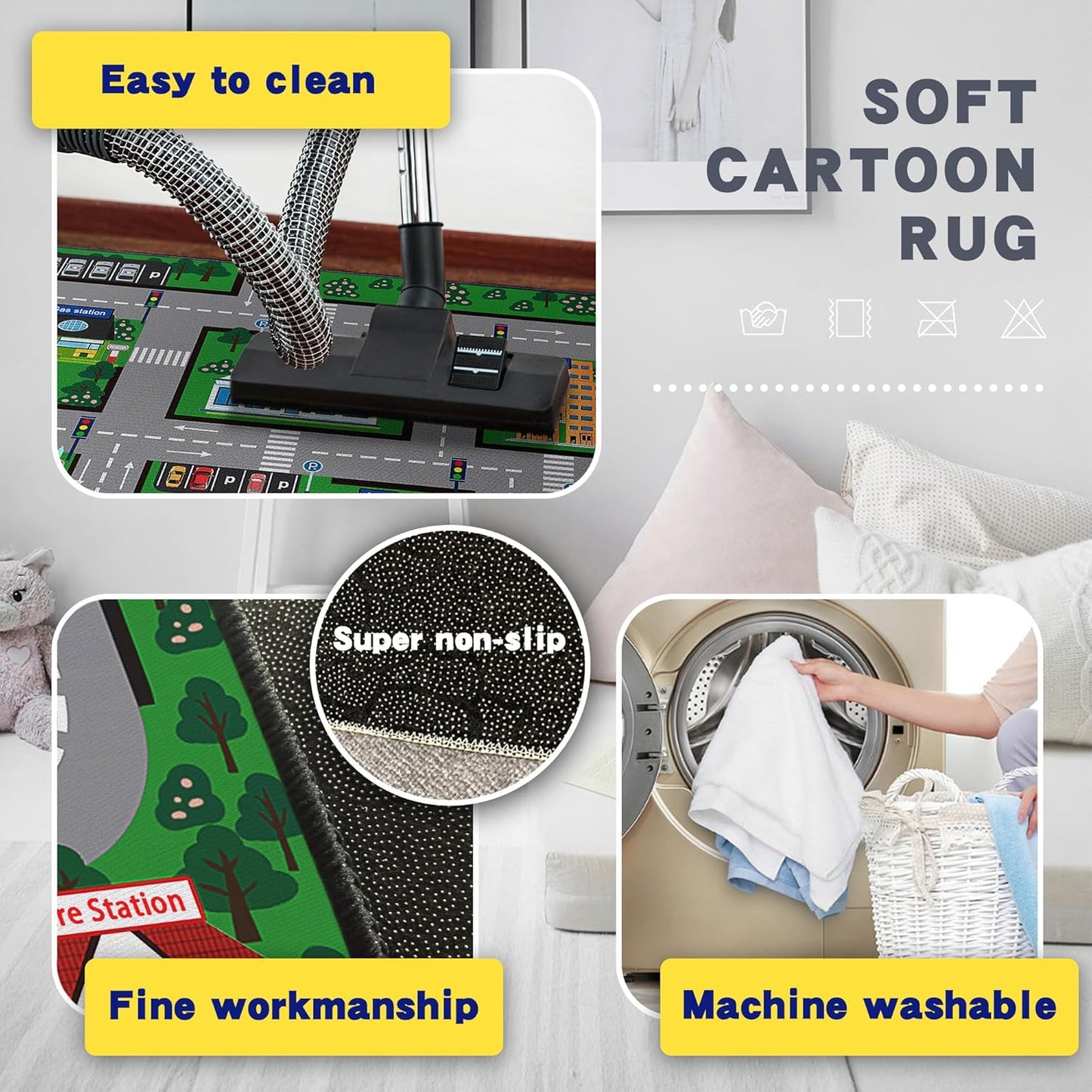 Play Mat 5'x 6'6" Car Rugs for Kids Toy Cars Kids Carpet City Pretend Play Non-Slip Washable